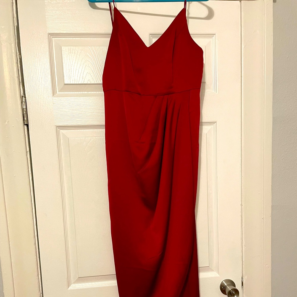 Red high low express dress
